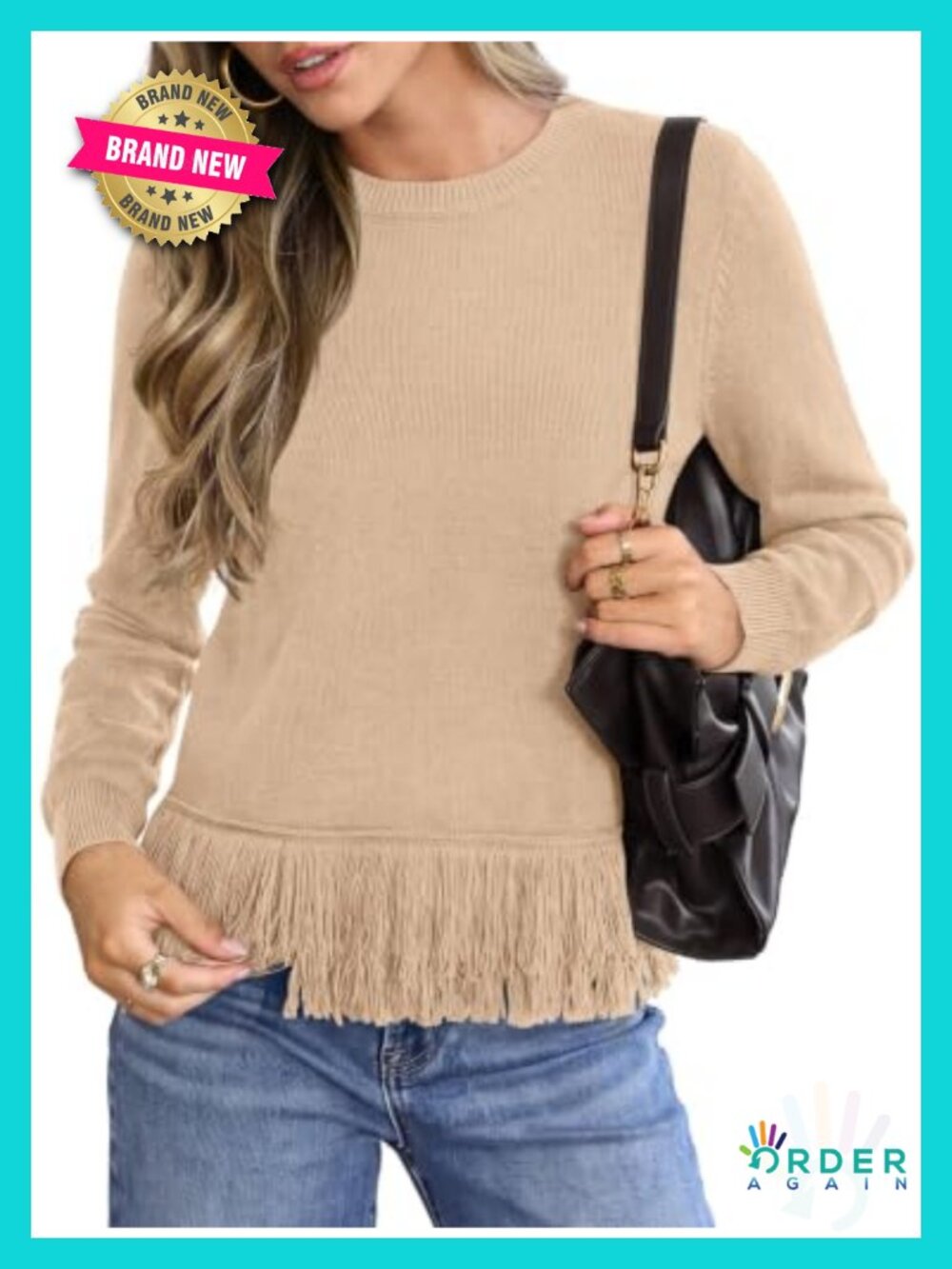Womens Long Sleeve Fringe Sweater Chunky Ribbed Knit Boho Pullover Top